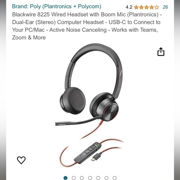 Poly Blackwire 8225 Premium Wired Headset (Plantronics) – Active Noise Canceling - Picture 2 of 8